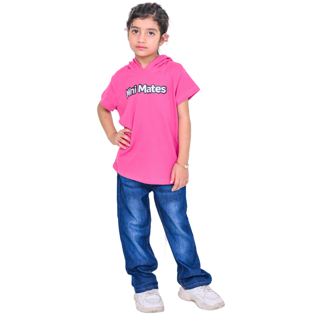 Pink Baby Girl Jersey Hooded Tee & Flare Denim Pant Set